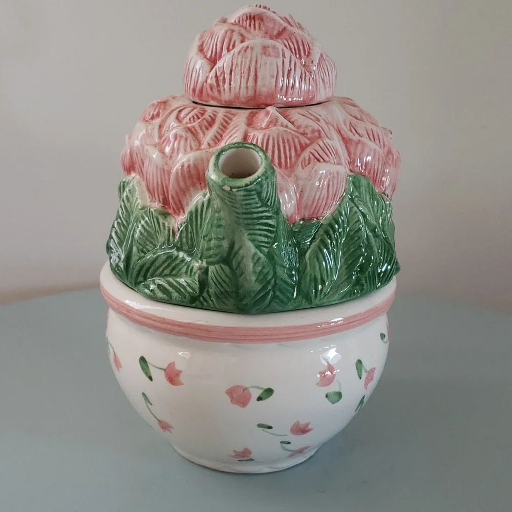 Certified International Peggy Jo Ackley Rose Bouquet Teapot for One Set.